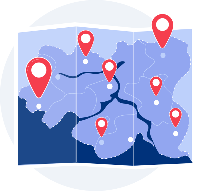 cartographie avec plusieurs points d'intérêt